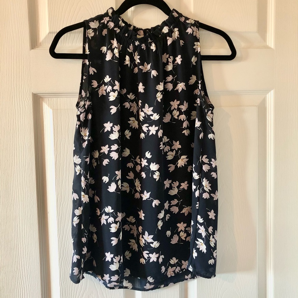 Loft - Cut Sleeve Mock-Neck Chiffon Floral Top